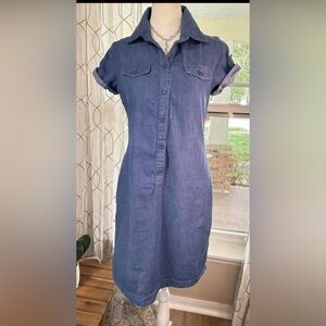 Y2K 90s LEI Denim Casual Midi dress Chambray Collared Denim Short Sleeve Casual